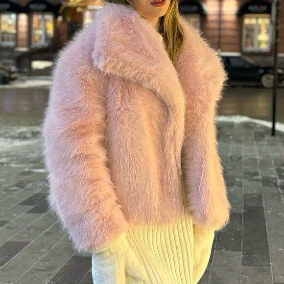 Pink Women's Casual Luxury Coat Warm Faux Fur Coat - Picture 6 of 7